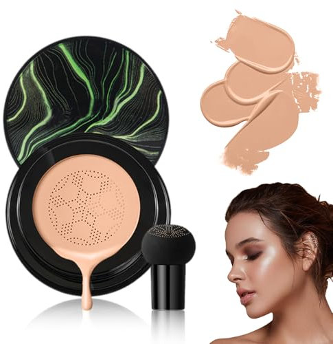 Beauty Cream, 2025 New Mushroom Head CC Cream Foundation volle Deckkraft Grundierung und Pilz Luftkissen CC Creme für makelloses Make up, gleichmäßiger Hautton (#Braun, 1PCS)