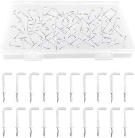 UFURMATE 80 pièces Crochets à vis en forme de L avec surface plaquée blanc en plastique crochets à vêtements à épaulettes crochets à angle droit crochets à vis autotaraudeuses pour suspension