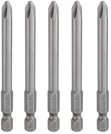 QUARKZMAN 5Pcs Embout de Tournevis Cruciforme Phillips #2 Ph2 Tige Hexagonale de 1/4 (6,35 mm) en Acier S2 Magnétiquelongueur de 3,15 (80 mm) pour Perceuse 0,236 (6 mm) Tige