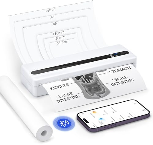 BORN4SHIP Stampante portatile wireless A4, stampante termica senza inchiostro Bluetooth compatibile con Android e iOS, supporto per lettere americane, A4, B5, ricevute, etichette per uso domestico