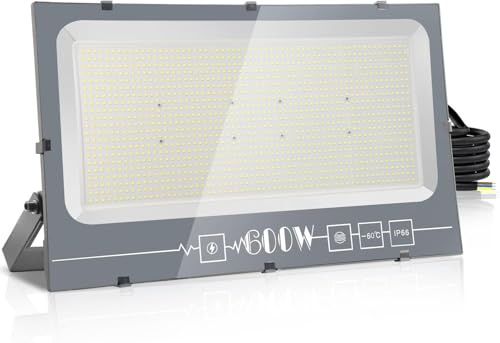 Zelvia 600W LED Strahler für Außenbereich | 60000LM Superhell, 6000K Kaltweiß, IP66 Wasserdicht, Für Fußballplatz Spielplatz Industriegebiet Turnhalle