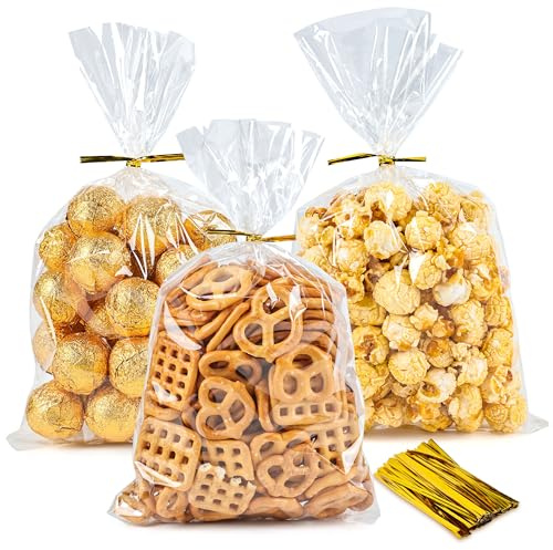 BTSD-home 100 Stück Cellophantüten mit Twist Ties Süßigkeiten tüten für Chocolate Brot Zellophantüten für Kekse Schokolade Bonbons(15x25cm)
