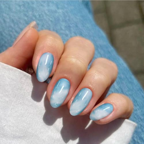 JMEOWIO Nagelfolie UV Härtend Weiß Blau Marmor UV Gel Nail Strips Nagelsticker Nagelaufkleber Nail Art Dekoration Nageldesign Zubehör