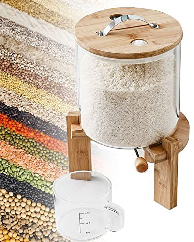 Dispensador de arroz, dispensador de cereales, recipiente de almacenamiento de alimentos con taza medidora, dispensador de alimentos secos para arroz y cereales, caja de almacenamiento de cocina