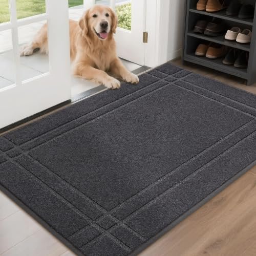 JSEI Schmutzfangmatte Innen – Geruchsfrei & Für Fußbodenheizung Geeignet | Fussmatte für Hund, rutschfest & Waschbar, 80 x 120 cm, Dunkelgrau | Waschbare Fußmatte für den Eingangsbereich, schmutzabweisend und saugfähig, für Vordertür, nasse Schuhe und Pfoten