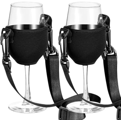 IKOPFLN Weinglashalte, Weinhalter zum umhängen, Weinglas halterung zum umhängen, Wine glass holder (Schwarz*2)