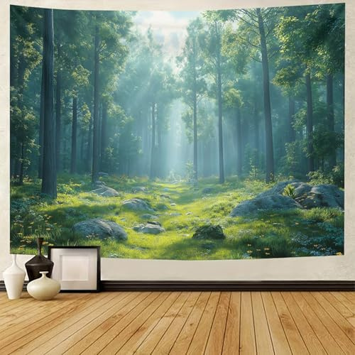 BCughia Wald Nebel Wandteppich, Wandbehang Groß 350x256cm Natur Landschaft Baum Wandtuch Tapisserie Wandkunst Schlafzimmer Wohnzimmer
