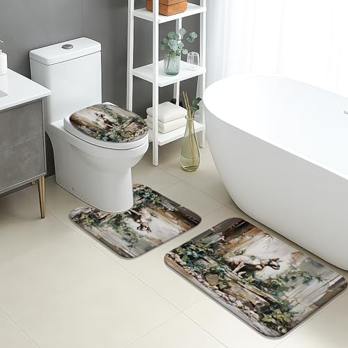Sphynx - Juego de tapetes de baño de 3 piezas, diseño artístico abstracto de hiedra gris, antideslizante, en forma de U, lavable, moderno, natural, de espuma viscoelástica de secado rápido