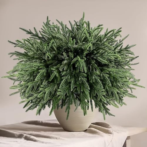 XIMISHOP 16PCS Christmas Artificial Branches, 45cm Large Artificial Christmas Norfolk Pine Branches Faux Greenery Real Touch Pine Needle Branch for Xmas DIY Making Garland Wreath Home Decor