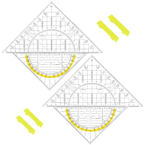 Geodreieck Set, 4 Stück Geodreieck Mit Griff, Geo Dreiecke Set 20 cm und 14 cm Geometriedreieck mit Griff Dreikantmaßstab kombiniert Längen- und Winkelmessung für Kartografieren Modellieren
