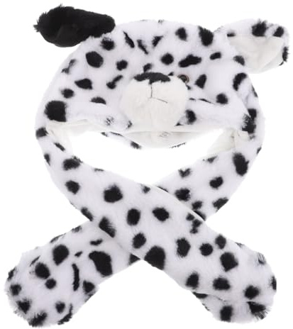 WHAMVOX Plüsch Tiermütze mit Beweglichen Ohren Witzige Dalmatiner Wintermütze aus Kuscheligem Fleece Winddicht und Leicht Warmes Cosplay accessoire für Erwachsene Party Halloweenhut