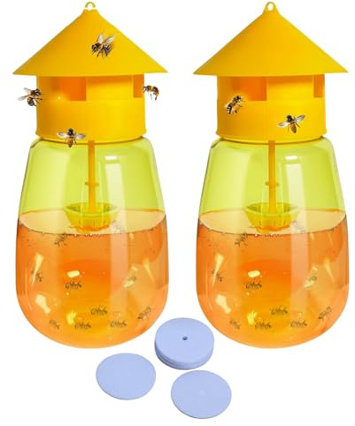 Fruchtfliegenfalle für Innenbereich mit 10 Stück Papierblöcken – Ungiftige Schädlingsbekämpfung in Küche und Obstgarten, Wirksame Obstfliegenfalle einfache Einrichtung mit Essig und Köder (Gelb×2)