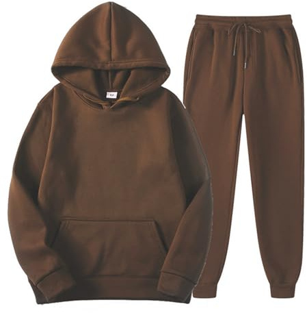 Generisch Jogginganzug Herren Trainingsanzug Tracksuit Freizeitanzug Sportanzug Set Sportanzug für Männer Frauen, Winter, Freizeit, einfarbig, Kapuzenpullover, Hose mit Quasten, (Coffee, M)