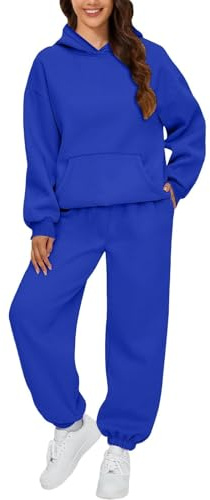 Uqezagpa Modern träningsoverall för kvinnor långärmad pullover tvådelad outfit lös passform huvtröja och sportbyxor långärmad husdräkt