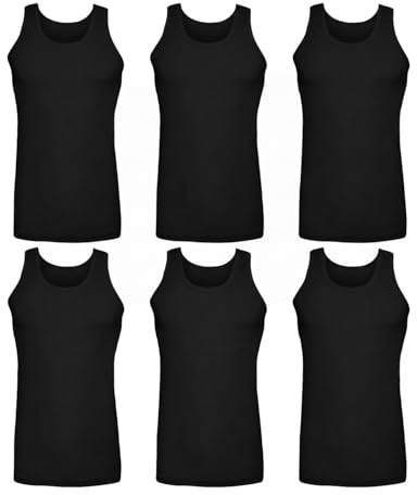 Undercover 6 Pack Mens 100% Cotton Jersey Vests Black XL