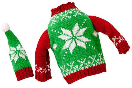 BESTYASH Housse de Bouteille de Vin Noël Tricotée Verte à Motif Flocon Chapeau Décoratif Réutilisable pour Décoration de Table Festive Accessoires de Noël pour Restaurant et Fête – 1
