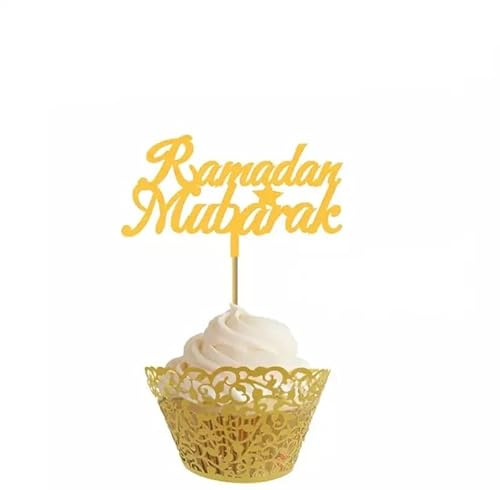 10 Gold Ramadan Mubarak Cupcake Toppers, Cake Topper, Charms, Crafts, Gift Wrapping, Decorations.