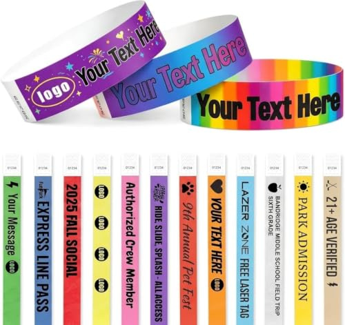 JJ GRADGOWN Bracelets En Plastique Personnalisés, Impression Logo Et Texto, Lot De 100 Pièces, 19/25 mm, Bracelets D'identification Résistants, Idéaux Pour Événements, Fêtes Et Soirées
