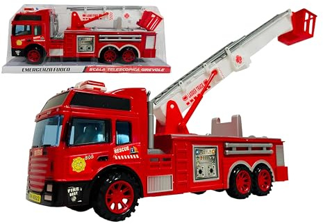 Feuerwehrauto groß 30 cm mit Bewegung Kupplung Ausziehbare und drehbare Leiter 360° Feuerwehrauto Spielzeug Groß für Kinder Kuppel Notfallfahrzeug Feuerwehr Spielzeug
