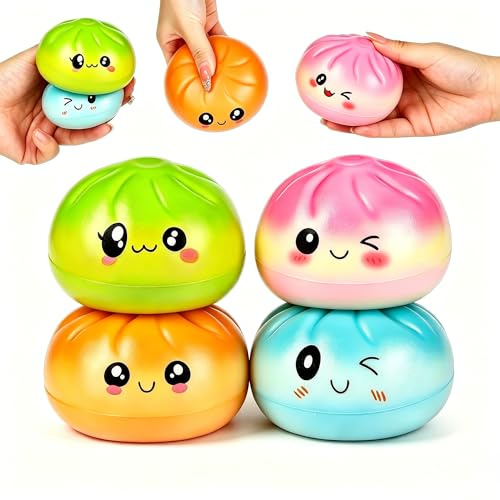 4 Stück Mystery Stressball Squishy, XXL Bun Squishy Fidget Toy, Cute Squishies Antistressball Squeeze Toy Stressabbau Geschenke