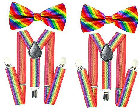 Arcobaleno Bretelle Farfallino Set uomo Bretelle Clip su Y Forma regolabile Bretelle uomo elasticizzato Gay Pride Gay Fornitura Festa di nozze