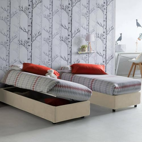 Talamo Italia - Einzelbett Melissa, Containerbett mit Stoffbespannung, 100% Made in Italy, Seitliche Öffnung, passend für Matratze 80x190 cm, Beige