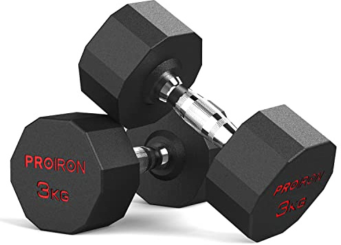 PROIRON Geruchlose Hexagon Hanteln Mit Stahlkern, Kurzhanteln 12-seitiges Einzigartiges Design Langlebig und Strapazierfähig für Das Tägliche Krafttraining 3Kg x 2