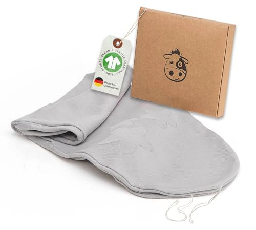 Minky Mooh Stillkissenbezug für XXL Stillkissen, Seitenschläferkissen, Lagerungskissen, Bio-Baumwolle, Öko-Tex 100, weich gestrickt, kuschelig und waschbar, 190 cm Länge, grau