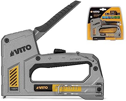 VITO Profi Tacker - Hochwertiger & robuster Handtacker, ausgestattet mit einem Anti-Recovery-System Handtacker 6in1 mit einstellbarer Schusskraft - Stofftacker - Möbeltacker, Holztacker