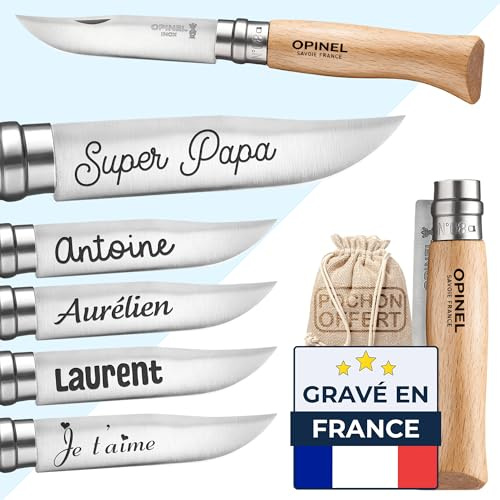 KDO MAGIC - Personalisiertes Klappmesser Opinel | Geschenk für Männer, Vatertag, Papa, Weihnachten | Anpassbare Klinge mit Gravur auf den Namen | Holzgriff und Edelstahlklinge