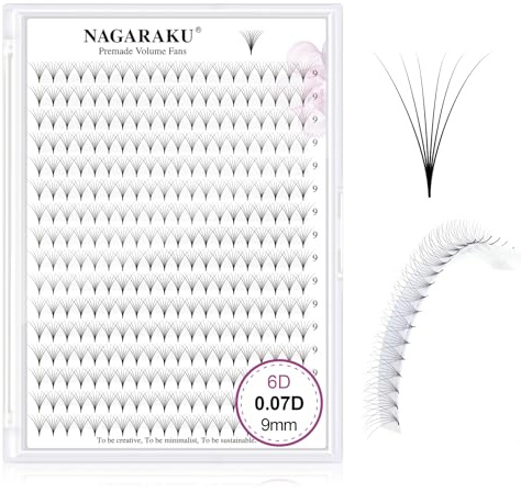 NAGARAKU 6D Premade Fans 320 Fans Pointy Base 0,07 D 9mm Wimpernfächer | Sauber Getrennte 360° Breiter Fächer Für Schnelle Entnahme, Präzise Applikation Effiziente Luftige Leichtes Volumen Lash-Sets