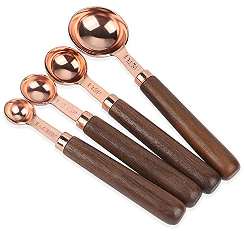 Alnicov 4 Pcs Measuring Spoons,Stainless Steel Rose Golden Measuring Spoons Set of 4 Piece:1/4 tsp,1/2 tsp,1 tsp,1 tbsp for Dry and Liquid Ingredients