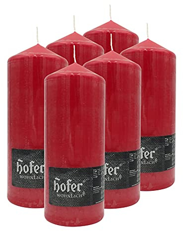 Hofer - Stumpenkerzen Säulenkerzen - 8 x 20 cm – Lange Brenndauer: 80 Stunden - Ohne Duft, Tropffrei Wachskerzen - EU Qualität (Mohnrot, 6) kein Duft, Tropffrei Wachskerzen, Hergestellt in Österreich