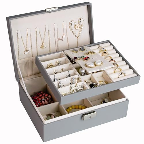 ADEL DREAM Schmuckkästchen Damen Mädchen Schmuckaufbewahrung Reise rechteckig klein Schmuckbox Schmuckkasten für Ringe Ohringe Halskette Mehrere Farben grau1