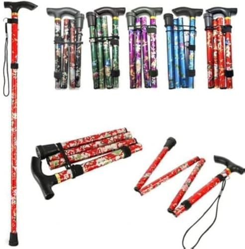 Walking Stick Adjustable and Foldable - Lightweight, Portable Cane for Elderly, Height Adjustable, Collapsible Travel Walking Cane with Ergonomic Handle and Anti-Slip Base - Black