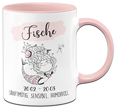 Tassenbrennerei Tasse mit Sternzeichen Fische - Kaffeetasse Rosa als Geschenk zum Geburtstag, Horoskop, Astronomie (Fische)