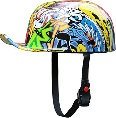 qloijnv Omologato ECE Casco Moto Jet Vintage Casco Moto Aperto Viso Mezzo Adulto Unisexs Portatile Jet Casco Scodella per Scooter Bicicletta Cruiser Chopper Berretto Teschio Ciclomotore