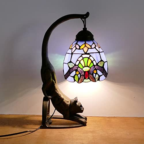 AIBOTY Nachttischlampe, Mini-Nachtlicht, Tiffany-Lampe, Buntglaslampe, kleine Tischlampe mit Katzenlegierungssockel, Kinderschlafzimmer Nachttisch Schreibtisch Akzentlampe für Tiere Kitty Lover,B