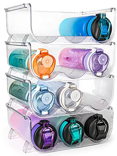 GOKEDA 4 packs Water Bottle Organizer, Holder, Stackable Portable for Efficient Storage Kitchen Cabinets/Countertop/Refrigerator/Pantry Storage, Each Rack Holds 3 Containers, 12 Bottles (B1)