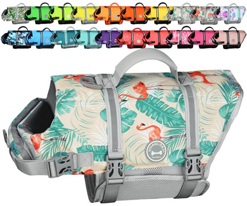 VIVAGLORY Hunde Schwimmweste Rip Stop Hundeschwimmweste, L, Tropen-Creme