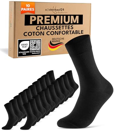 sockenkauf24 10 Paia di Calze Uomo Donna Calzini Lunghi Business Cotone Traspiranti Comode (Nero 47-50)