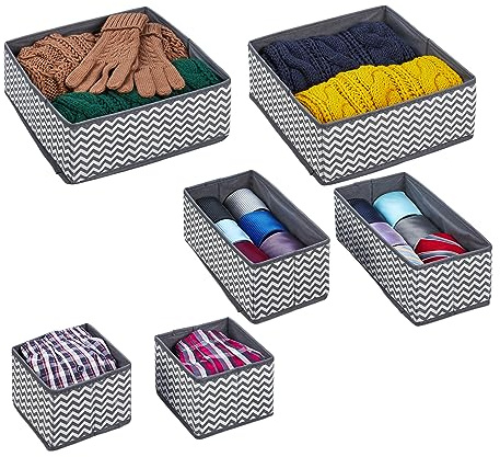 Relaxdays Schubladen Organizer, 6-teiliger Wäscheorganizer, grau/weiß | für Kleiderschrank, Schublade, 3 Größen