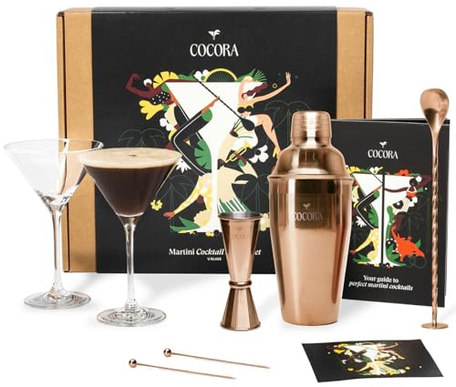 Cocora Martini Cocktail Set Regalo | Set Barman da 8 Pezzi | Kit Cocktail | Shaker Cocktail | Dosatore Cocktail | Bicchieri Cocktail | Cucchiaio Cocktail | Idea Regalo | Eco Friendly (Rose)
