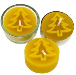 Teelichter aus 100% Bienenwachs mit Glas - Set-Angebot (Tannenbaum, 50er Set)