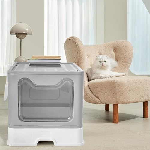 Willonin Cassetto per lettiera chiuso, Casa del WC, vassoio rimovibile, pala, per gatti grandi, capacità di carico 15 kg, anti-traccia, anti-perdite, XXL-51×41×38 cm (grigio)