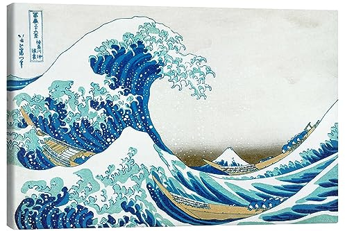 Posterlounge Die große Welle vor Kanagawa IV Leinwandbild von Katsushika Hokusai 30 x 20 cm Blau Wandbilder Wanddeko