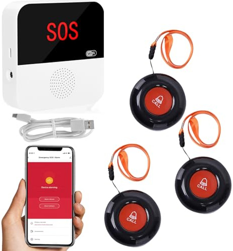 SanJie WiFi Smart Wireless Caregiver Pager Call Button Emergency Alert System Life Alert Button for Elderly Patient Seniors Disabled
