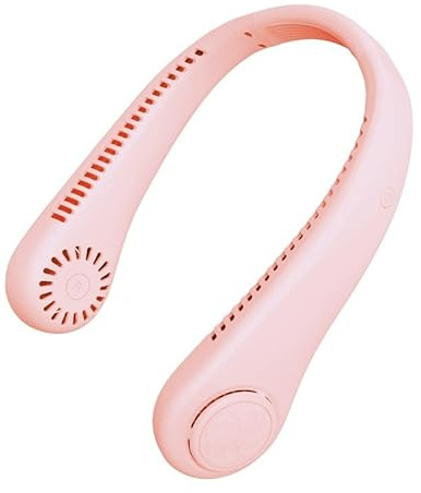 3000mAh Portable Neck Fans Rechargeable, 3 Speed Hanging Bladeless Fan, Soft Neckband, 360° Airflow Cooling, Mini Fan for Outdoor Travel Office Sport (Pink)