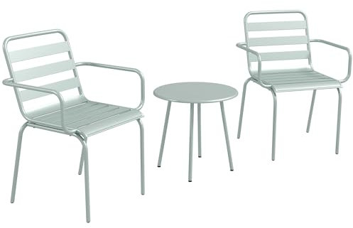 Outsunny 3tlg. Bistroset Gartenmöbel Set mit 1 Couchtisch, 2 Stapelbaren Stühlen, Balkon-Set, Sitzgruppe für Balkon, Terrasse, Stahl, Grün