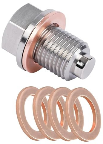 Tappo di scarico dell'olio magnetico Tappo di scarico dell'olio M12 x 1,5, con 5 pezzi di guarnizione in rame, Tappo di scarico dell'olio Vite dell'olio per auto per la maggior parte delle auto